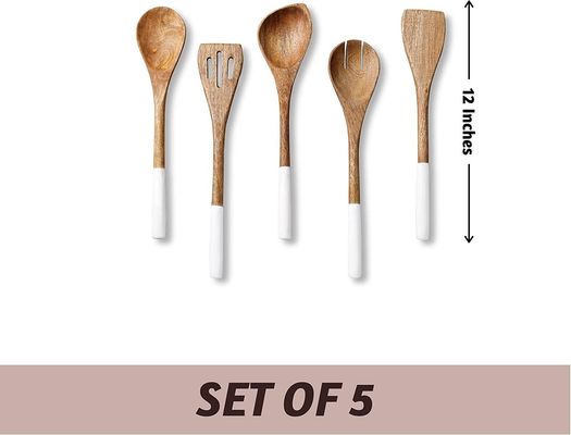 5 조각 아카시아 나무 주방 요리 세트 스파툴라 포크 슬로트 터너 코너 스푼