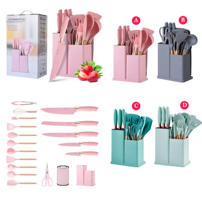 19 pcs 목재 손잡이 실리콘 부엌 가구 세트 요리 도구 및 공급 레스토랑