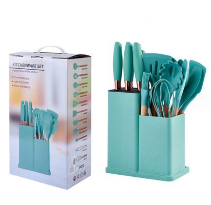 19 pcs 목재 손잡이 실리콘 부엌 가구 세트 요리 도구 및 공급 레스토랑
