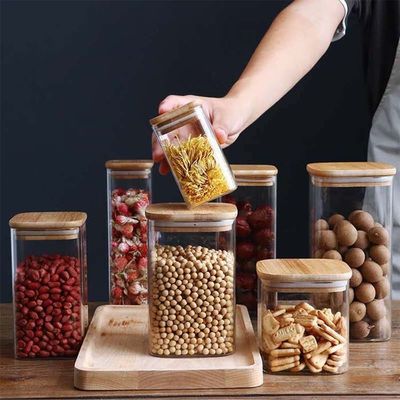 현대 디자인 식품 보관 용기 대나무 뚜?? 300ml 500ml 향신료 유리 잔
