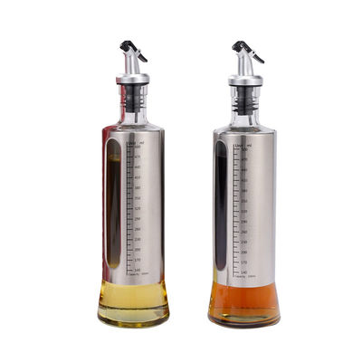 500ml 용량 은 스테인리스 스틸 올리브 오일 분배기 붓 스프울과 유리 병