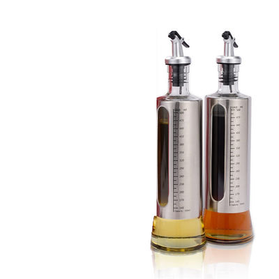 500ml 용량 은 스테인리스 스틸 올리브 오일 분배기 붓 스프울과 유리 병