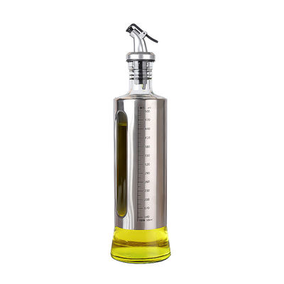 500ml 용량 은 스테인리스 스틸 올리브 오일 분배기 붓 스프울과 유리 병