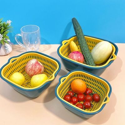 채소 보관 가구 6pcs 이중층 플라스틱 다중 수 배수 깨끗한 배수 바구니