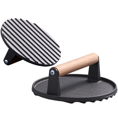 고기 스테이크 햄버거 프레스 직사각형 중량 Cast Iron Griddle Smash Bacon Press with Wood Handle