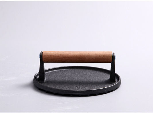 고기 스테이크 햄버거 프레스 직사각형 중량 Cast Iron Griddle Smash Bacon Press with Wood Handle