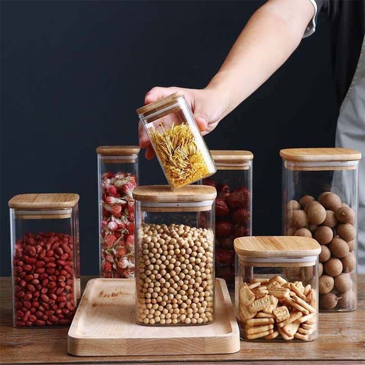 현대 디자인 식품 보관 용기 대나무 뚜?? 300ml 500ml 향신료 유리 잔