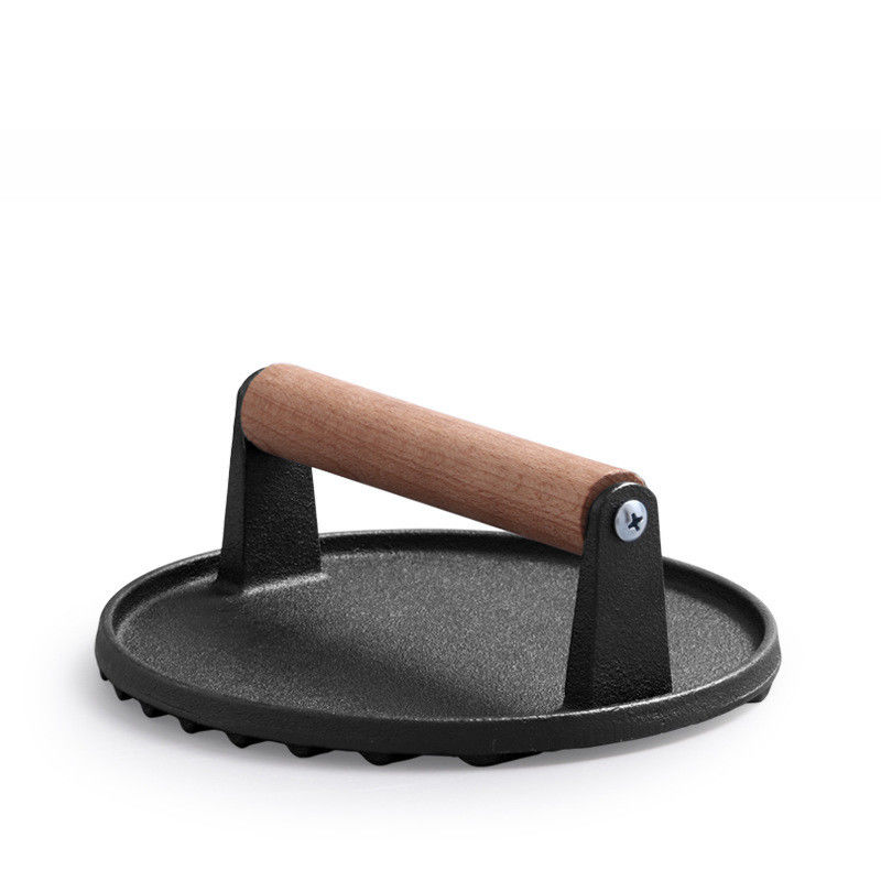 고기 스테이크 햄버거 프레스 직사각형 중량 Cast Iron Griddle Smash Bacon Press with Wood Handle